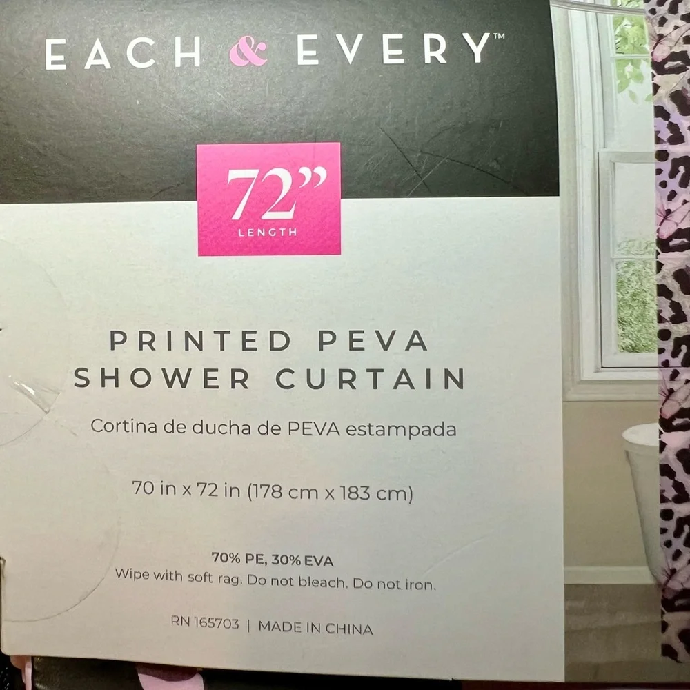 Pink Butterflies and Black Animal Print Peva Shower Curtain Textured